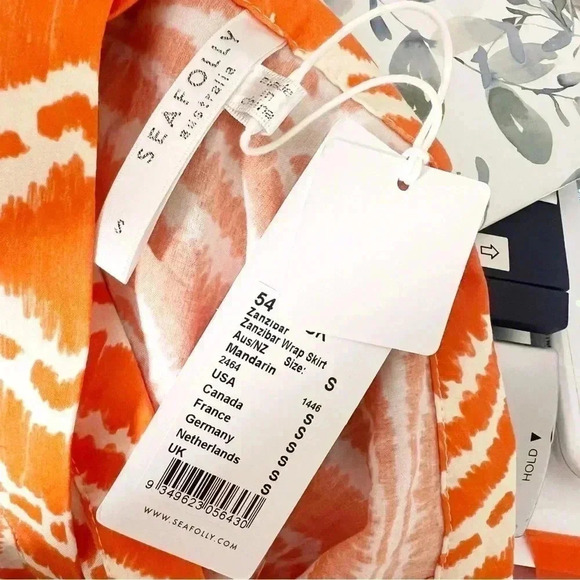 NWT Seafolly Australia Orange Zanzibar Midi Wrap Skirt, Size Small - Picture 7 of 8